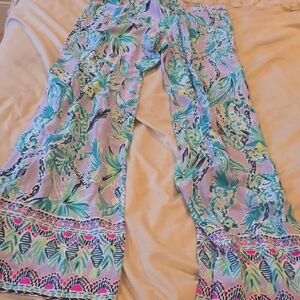 Lilly Pulitzer Lavender Polazzo Floral Pants with Aqua & Pink Trim